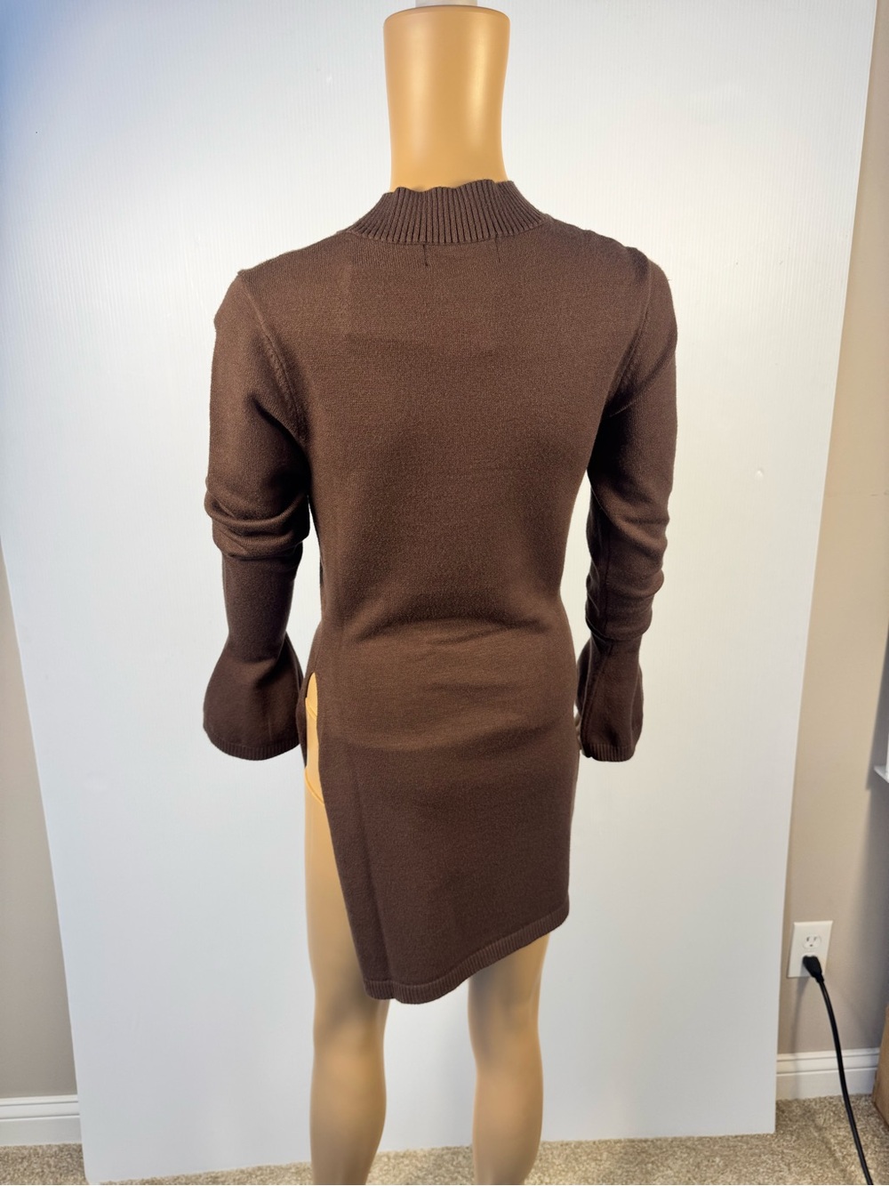 NWT Brown Mock Neck Sweater Dress with Bell Sleeves | Size Small - Picture 4 of 5